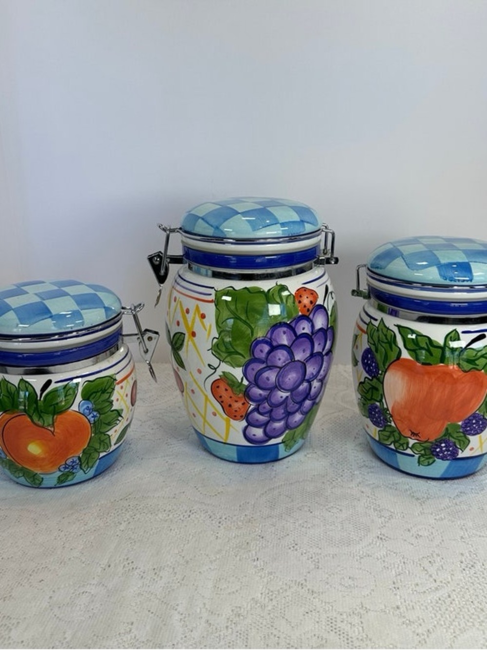 Rare Find!! Hand Painted Michael Orchard collection, 3 ceramic jars, impeccable.